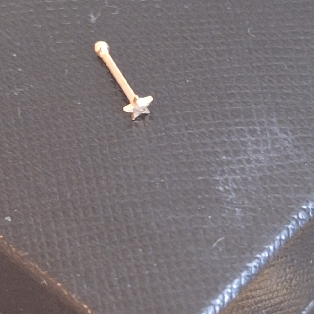 2x 14k yellow gold star nose ring stud or ear stud